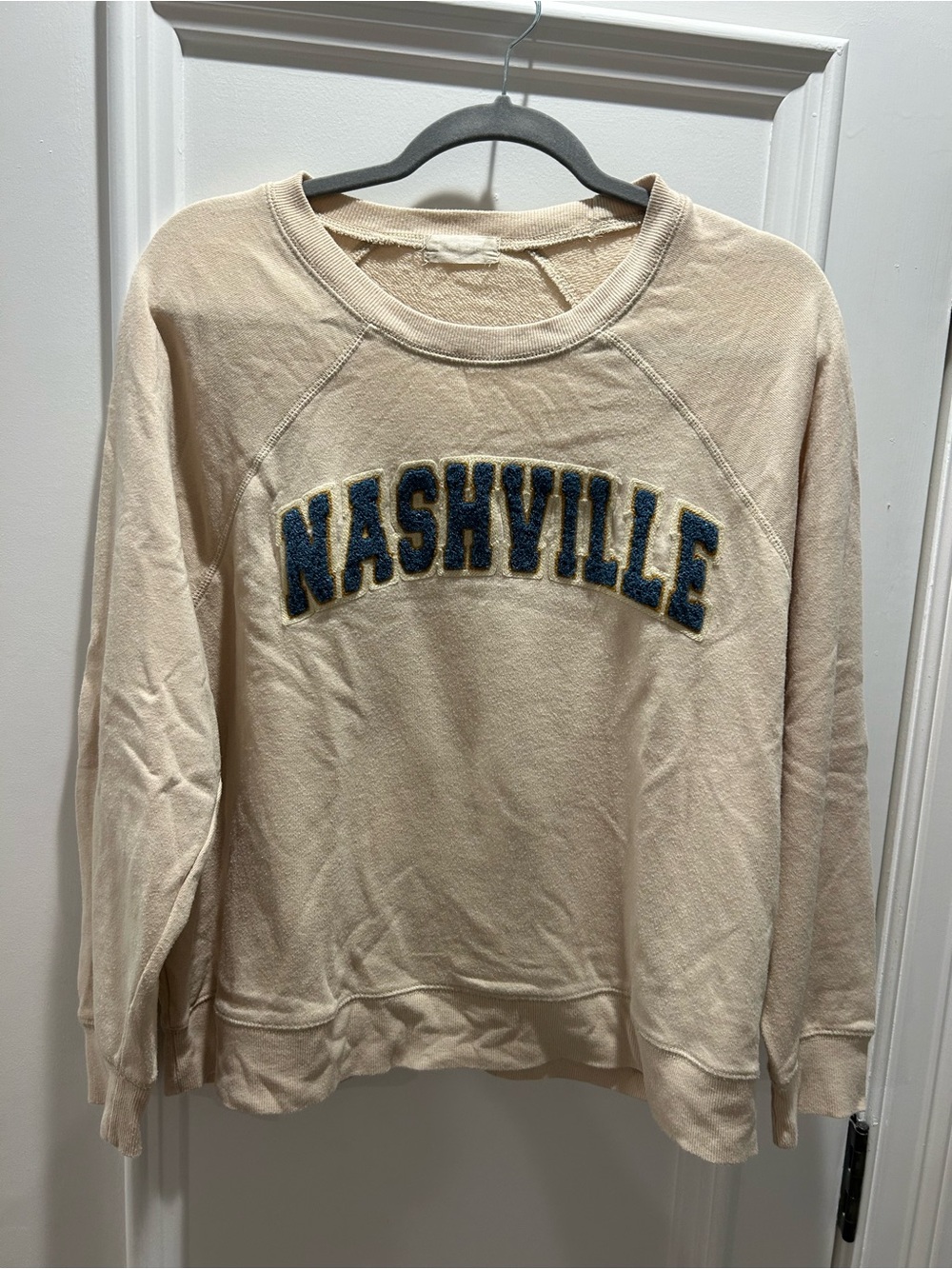 Altar'd State Cream 'Nashville' Crewneck Sweatshirt with Blue Chenille Letters